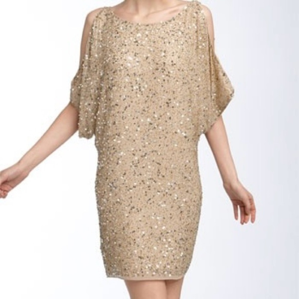 NWT Aidan Mattox Gold Sequin Mini Dress 100% Silk Size 10